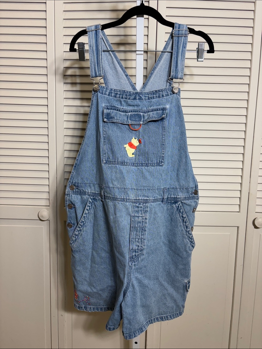 Vintage Disney Winnie the Pooh Denim Overalls Shorts Romper Large